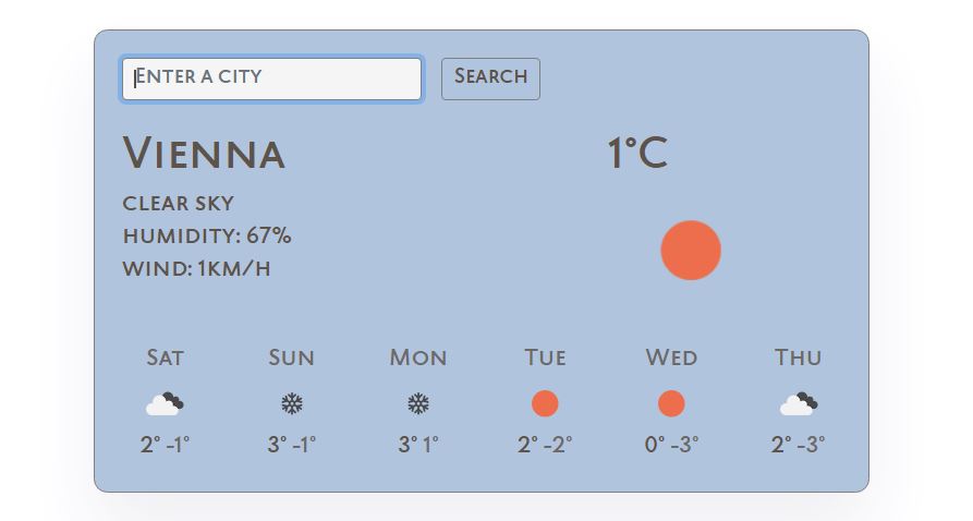 screenshot of the weather app